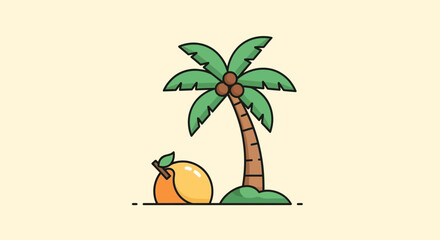 Obraz premium Tropical Coconut Palm Tree and Orange Fruit Flat Icon