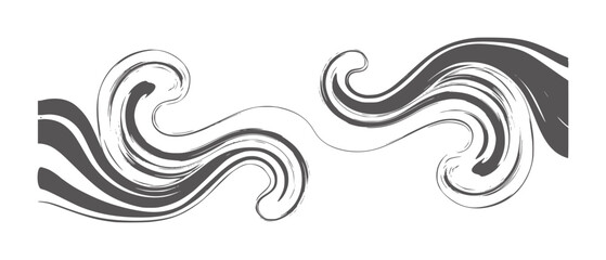 Fototapeta premium Dark grey swirling brush strokes forming abstract wave shapes white