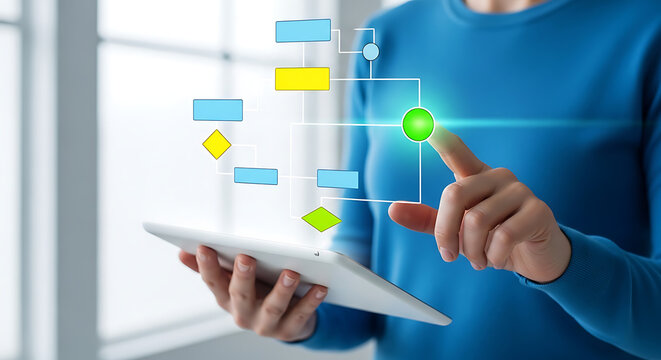 Business process mapping with a digital tablet and interactive flowchart