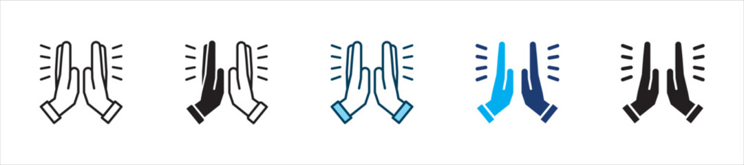 Fototapeta premium High five and praying hand icon set. Icon symbol for clapping, applause, hand clap, appreciation, celebration, success, praise, approval, achievement. Vector illustration