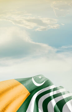 Kashmir national flag waving in beautiful sky. 5th febuary Kashmir national flag for solidarity day.