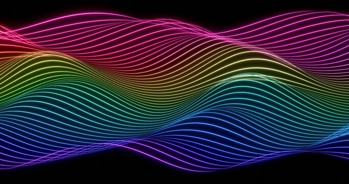 Abstract colorful glowing wave. Cyber digital stylized line art background. 3D rendering.