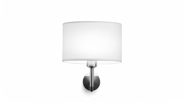White drum lampshade wall sconce with brushed metal base