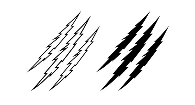 Sharp Claw Scratches and Aggressive Lightning Bolt Vector Icon Set for Logo and Graphic Design