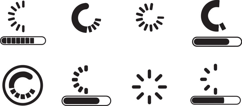 Loading icons and progress bars on white background