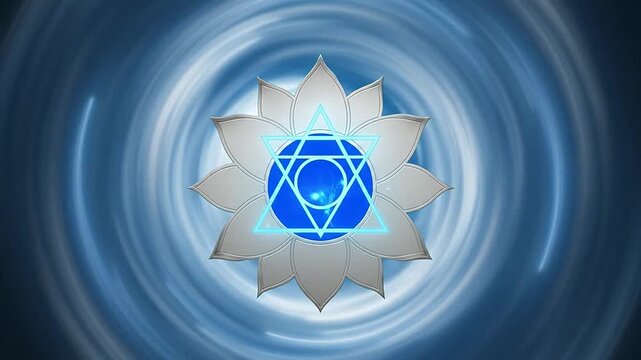A beautiful illustration of a geometric flower with a star in the center and a blue background