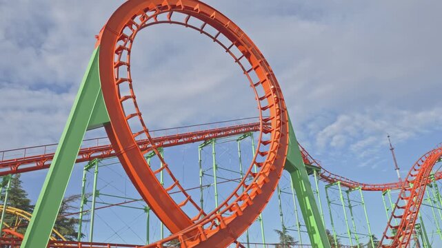 Detail of Roller Coaster Tracks and Steel Supports
