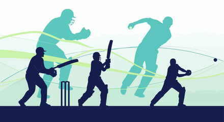 Naklejka premium Cricket Players Silhouettes Action Concept Illustration