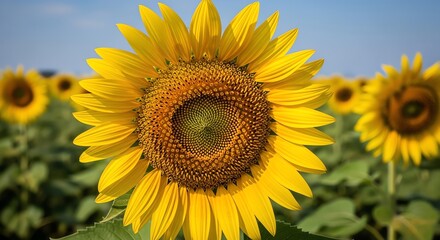 Obraz premium Sunflower field with bright yellow petals