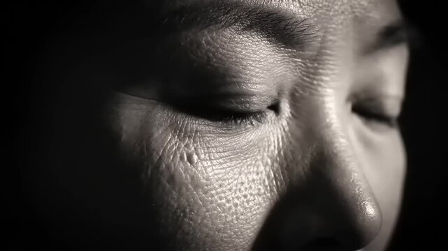 Close up portrait of a person with intense eye expression and dramatic lighting effects