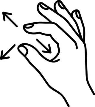 Minimal hand gesture illustration with zooming out motion arrows for digital interface use.