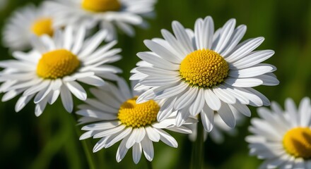Obraz premium White daisies with yellow centers in a field
