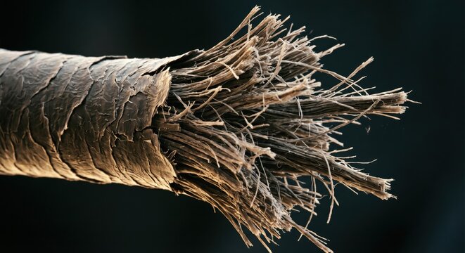 Split end on human hair showing damaged keratin fibers