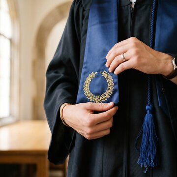 Graduate Adjusting Academic Stole Details Before Commencement Ceremony
