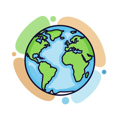 Fototapeta premium Cartoon Earth Globe with Abstract Shapes, Planet World Icon