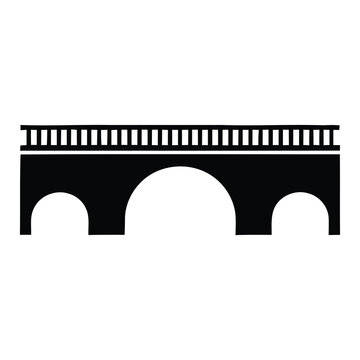 Black silhouette of a bridge with arches and railings on white background icon