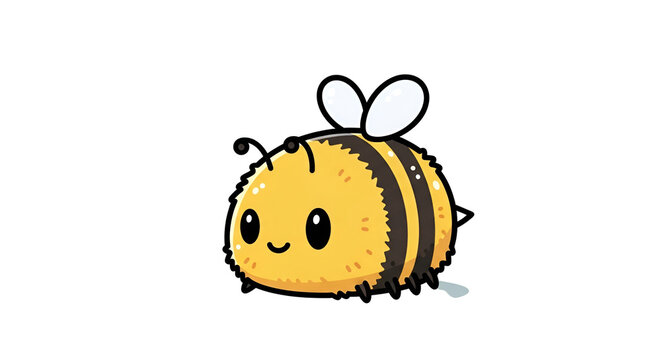 Cartoon style cute bee character illustration with yellow and black stripes isolated on black background for children's design elements