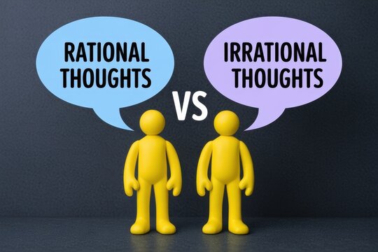 Rational thoughts vs irrational thoughts conceptual illustration