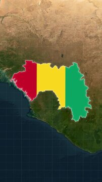 Guinea Map With Flag Loop Animation In Vertical