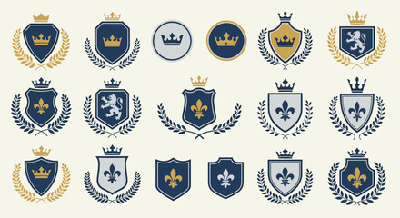 Collection of Royal Crests and Shields with Crowns and Laurels 1. © Chun
