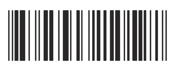 Obraz premium Barcode symbol, fake barcode sample for mockup product labeling, retail packaging concept, minimal black and white vector illustration, transparent background PNG style.