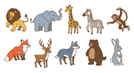 Obraz premium Cartoon animals in a group setting.