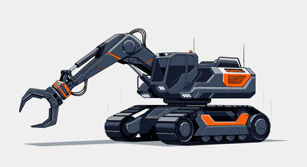 Naklejka premium Industrial robotic excavator machine equipment.
