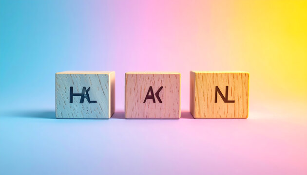 Wooden blocks displaying letters against a color gradient background