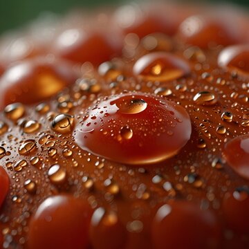 Extreme close-up of tomato with water droplets, shallow depth of field, fresh produce concept