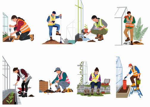 Set of illustrated vintage circus entertainers and fire jugglers performing various acts with props, isolated on a white background.