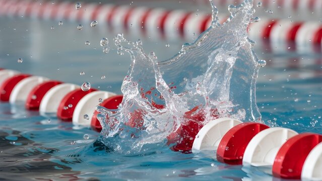 사람없는 실내수영장 수영레일 위 물보라Spray on the swimming rail in a deserted indoor swimming pool