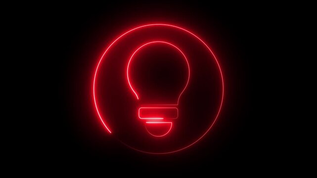 Bulb icon animation by green color neon on black background. 4k Neon electric bulb icon animation on black background. Energy idea, Electric neon bulb with charging.4k video