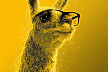 Fototapeta premium Intelligent llama wearing glasses with digital network overlay
