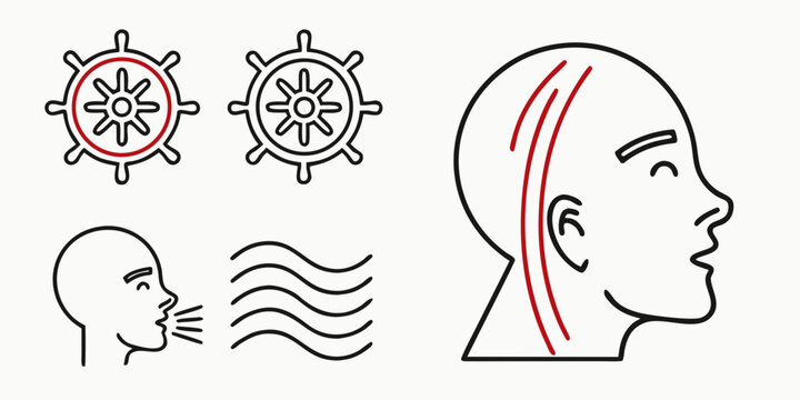 Line for stress and headache relief line ship wheel human head red lines