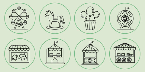 Amusement park including ferris wheel and food stands merry-go-round balloons © Abu