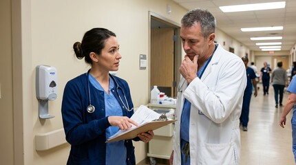 Fototapeta premium Healthcare team planning patient care in a modern medical facility.