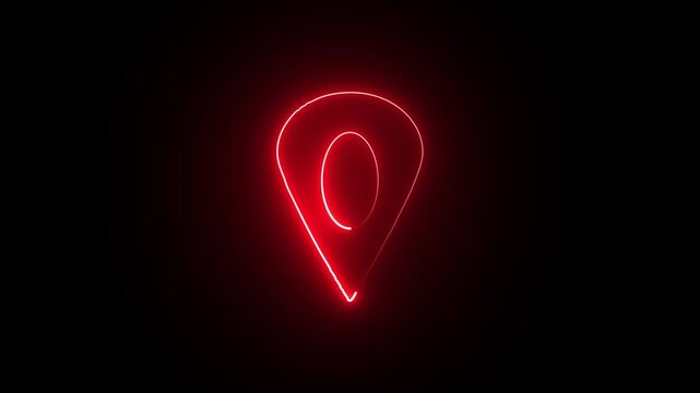 Abstract location glowing neon icon fast tracking map pin icon animation .Neon glowing sing location icon animation,Abstract location glowing neon icon fast.4k