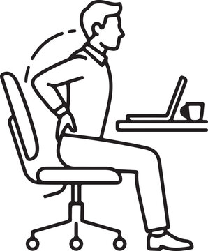 Man sitting at office desk with laptop holding back in pain from bad posture.