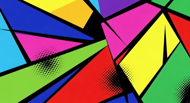 Vibrant cinematic fashion shot of colorful geometric shapes upscaled