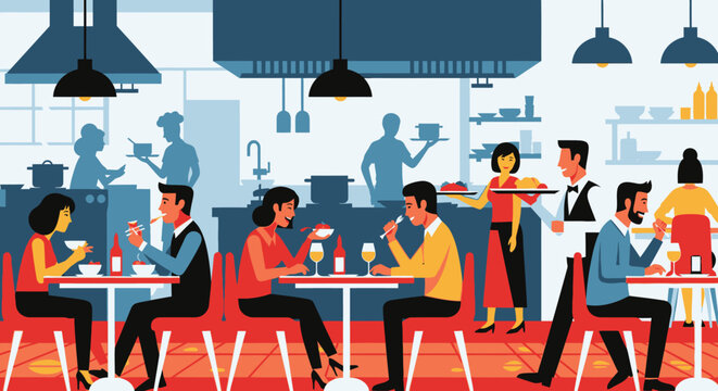 People eating at restaurant tables 1.