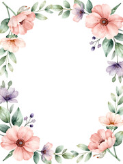 Fototapeta premium elegant Ukrainian wedding floral border, delicate folk inspired flowers and leaves, soft pastel palette, white background, airy composition, luxury invitation style, large copy space