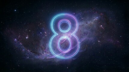 Obraz premium Vibrant number eight glowing brightly against a cosmic space galaxy background