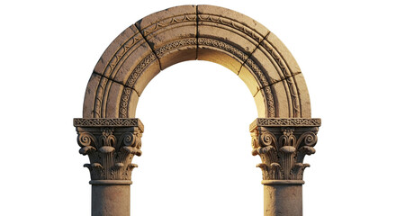 Obraz premium An ancient stone archway with intricate carvings stands against a black background on transparent background