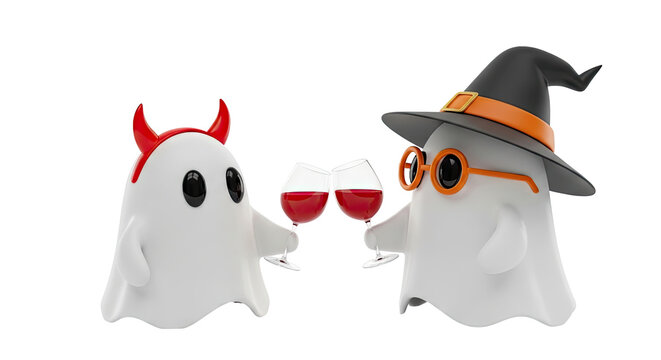 Cute Halloween Ghosts Toasting with Wine