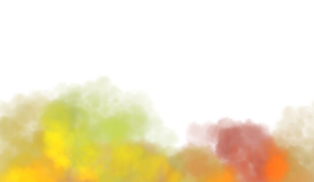 Abstract colorful clouds fluffy flow and smoke effect. Color smoke flow on transparent background, steam vapour, fog, clouds.