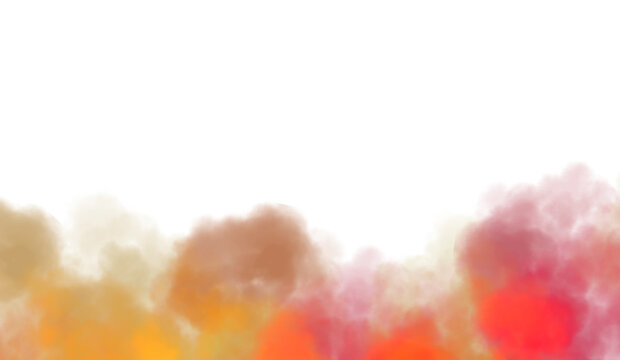 Abstract colorful clouds fluffy flow and smoke effect. Color smoke flow on transparent background, steam vapour, fog, clouds.