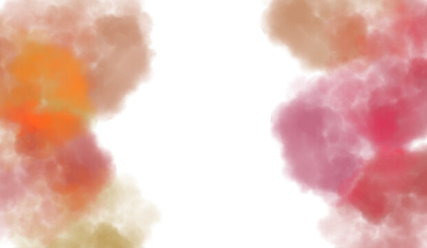 Abstract colorful clouds fluffy flow and smoke effect. Color smoke flow on transparent background, steam vapour, fog, clouds.