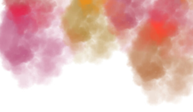 Abstract colorful clouds fluffy flow and smoke effect. Color smoke flow on transparent background, steam vapour, fog, clouds.