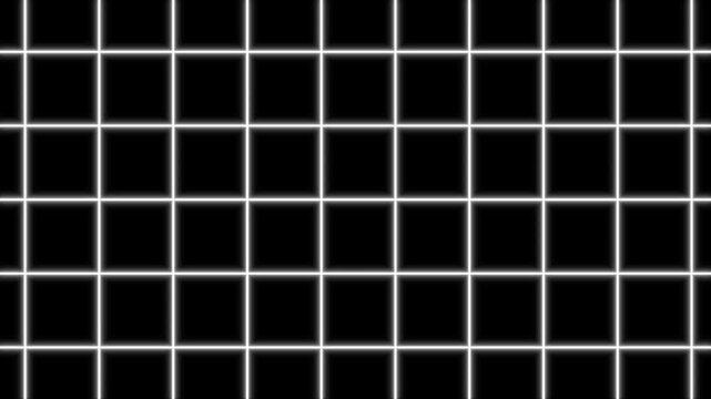 Abstract white line grid animation on black background, square pattern moving upward with gradient motion, minimal futuristic seamless loop for digital technology projects