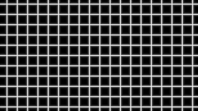 Abstract square grid animation with white lines on black background, smooth upward gradient motion, minimal technology style seamless loop for modern digital interface